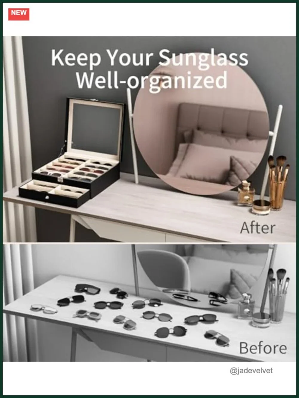 Large 20 Slot Sunglasses Organizer Box - PU Leather & Velvet